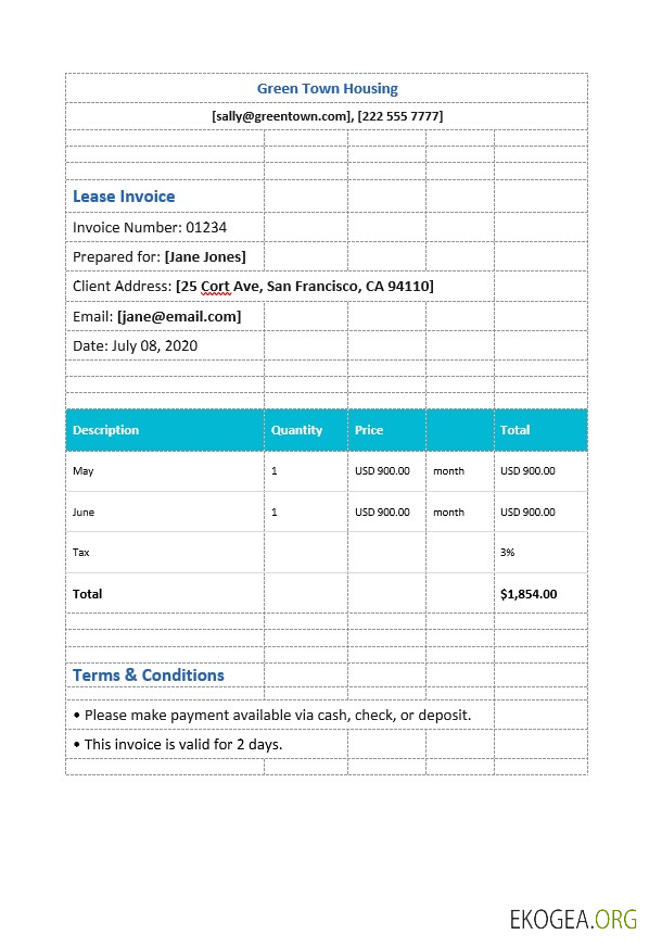 Modèle de facture de location simple